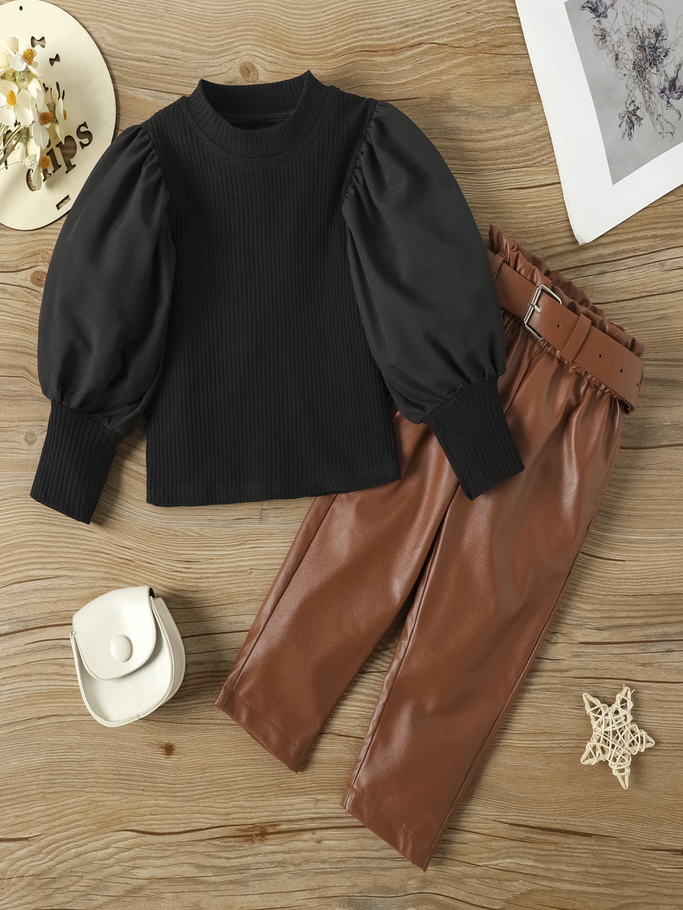 Cozy sweater and faux leather leggings