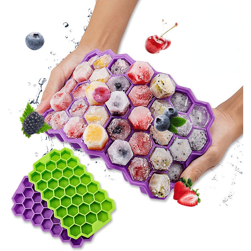 1pc Silicone Honeycomb Ice Cube Tray With Lid, 37 Grids Thickened
