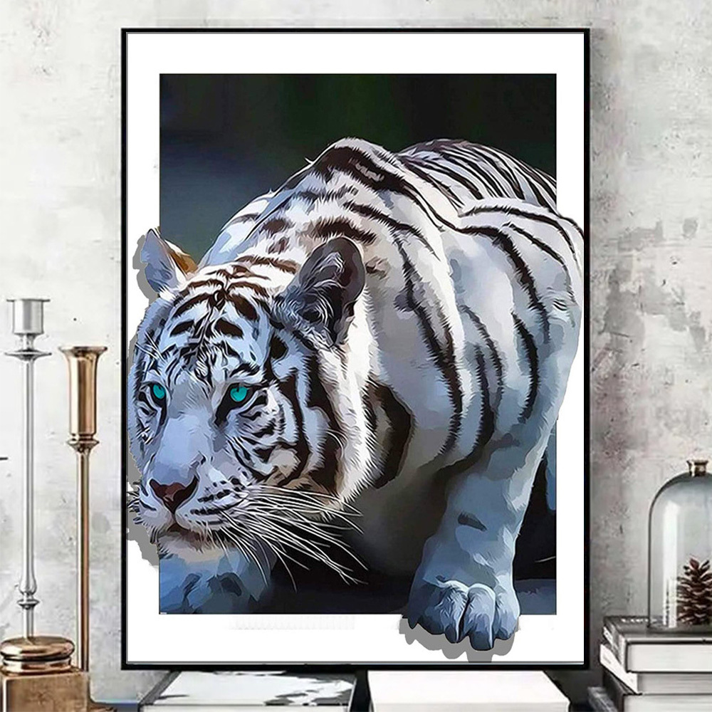 5d Diy Large Diamond Painting Kit For Adult White Tiger - Temu