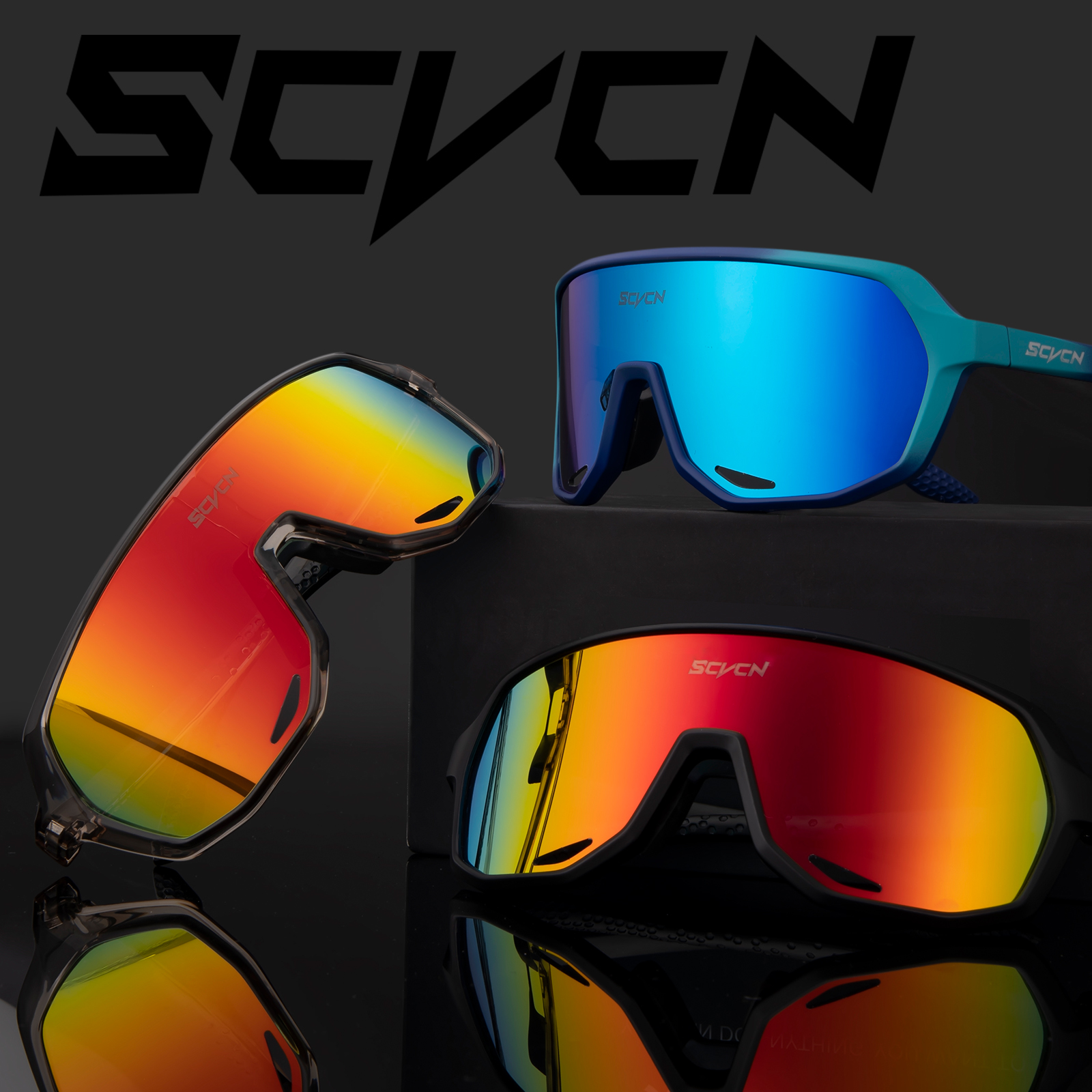 SCVCN Cycling Glasses Polarized with 3 Interchangeable Lenses for Men Women UV400 Protection MTB Bike Running Driving Fishing Golf Cycle 09