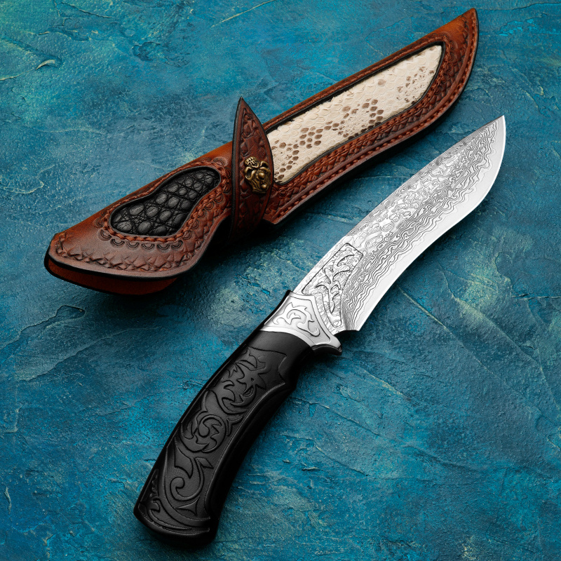 FIXED BLADE JAPANESE VG10 DAMASCUS STEEL HUNTING KNIFE TACTICAL