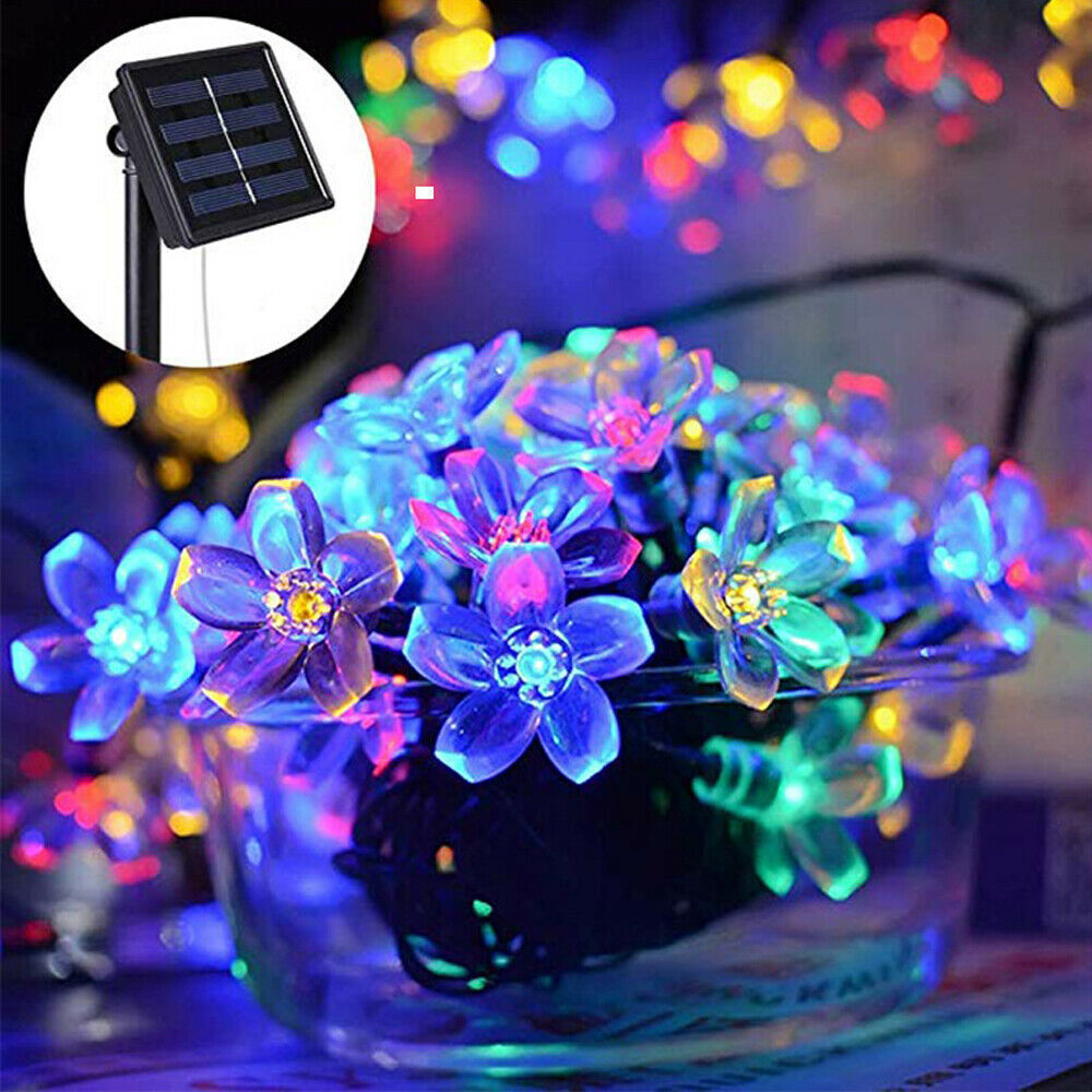 Solar String Lights Flower Garden Lights Outdoor Waterproof Fairy Lights  Solar Powered Decorative Cherry Blossom for Camping Outside Balcony Yard