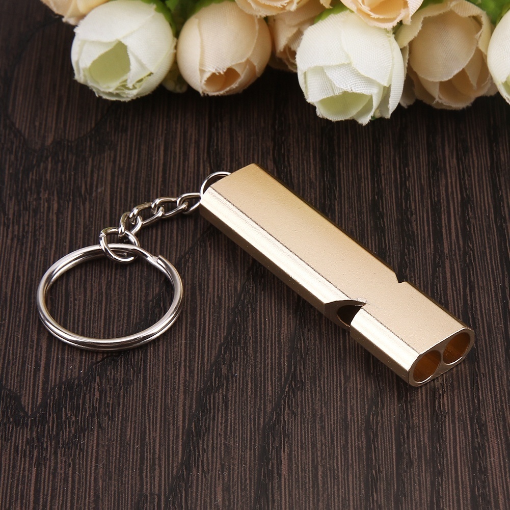 1pc 160db High Quality Outdoor Alloy Double Hole Survival Whistle Keychain,  Camping Emergency Tool Life Saving Kit Silvery/Golden, Ideal choice for Gi