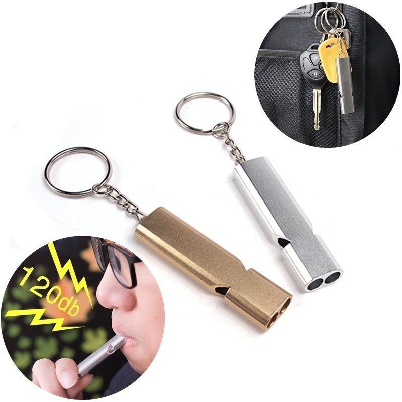 1pc 160db High Quality Outdoor Alloy Double Hole Survival Whistle Keychain  Camping Emergency Tool Life Saving Kit Silvery Golden Ideal Choice For  Gifts, High-quality & Affordable
