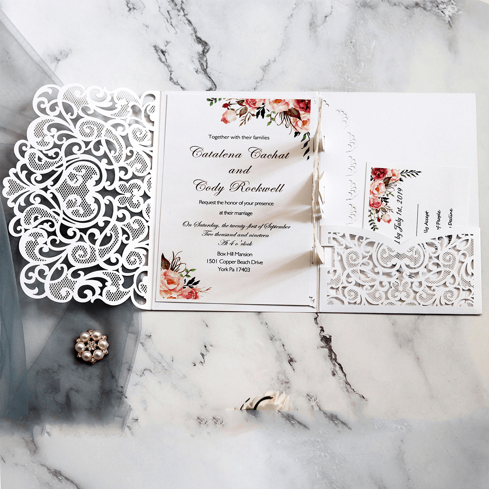 Elegant Laser Cut Pearl Paper Wedding Invitations Inner - Temu