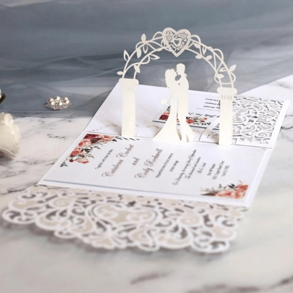 10pcs elegant 3d   invitations     bride groom lace greeting cards for   details 1