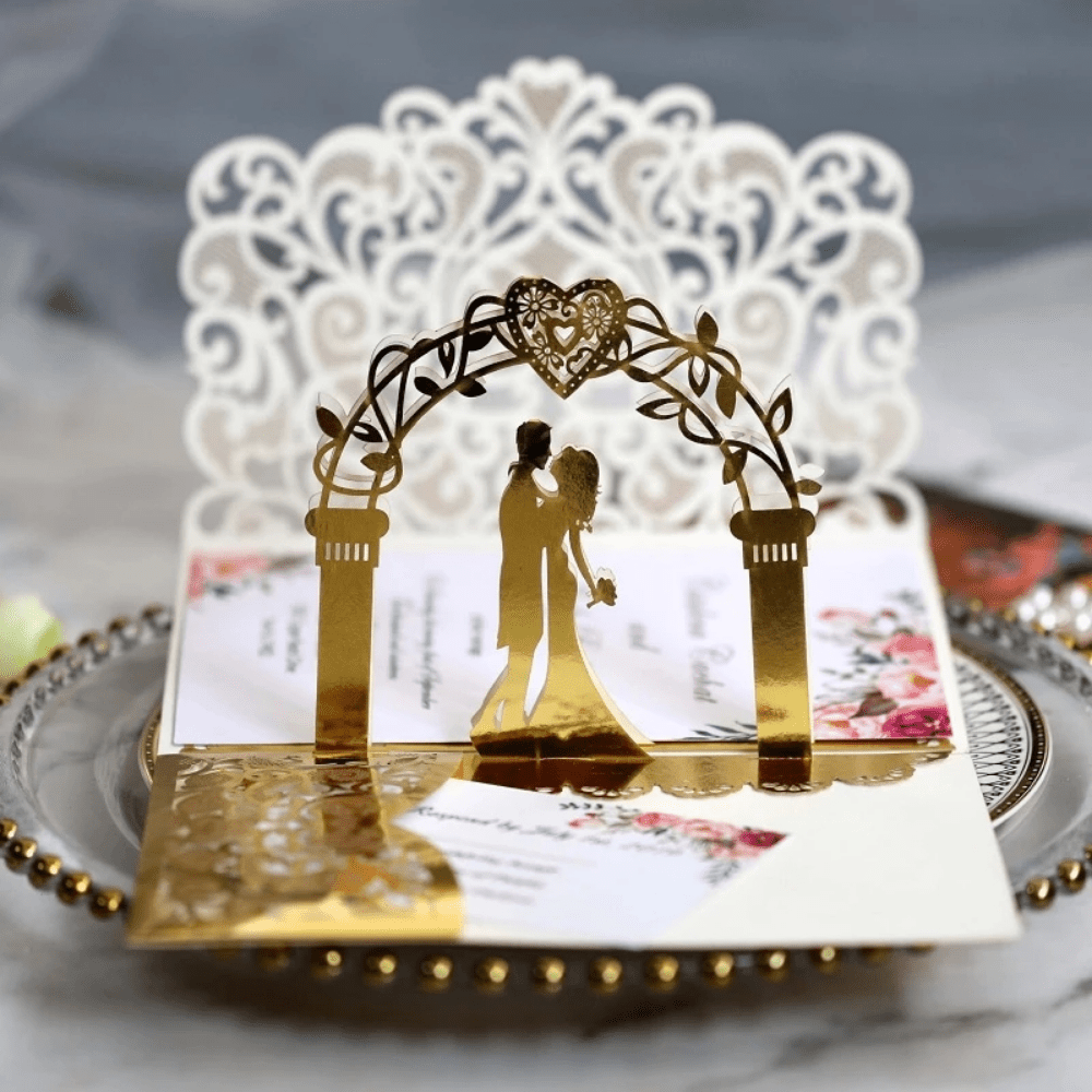 10pcs elegant 3d   invitations     bride groom lace greeting cards for   details 2