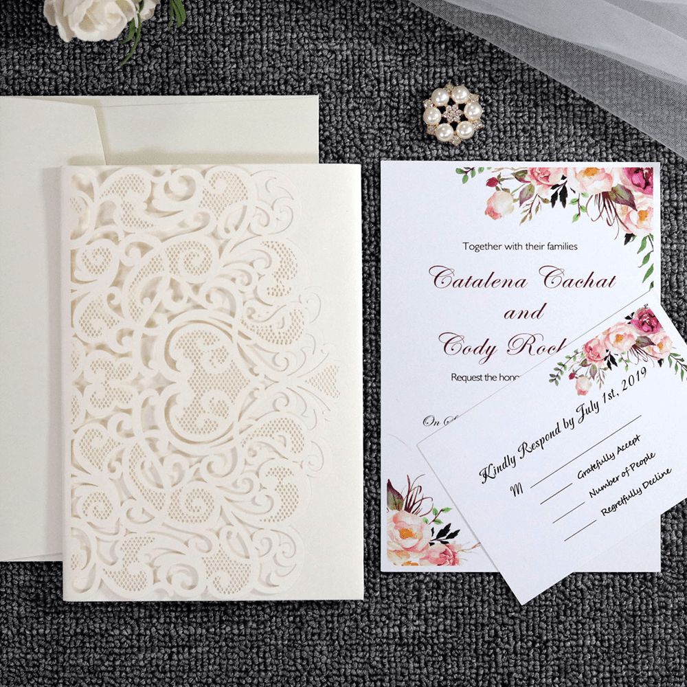 10pcs elegant 3d   invitations     bride groom lace greeting cards for   details 7