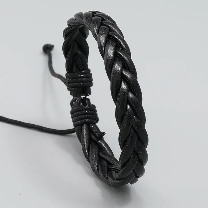 手織り多層ロープ ブレスレット Black メンズ＆レディース 長さ調節可能