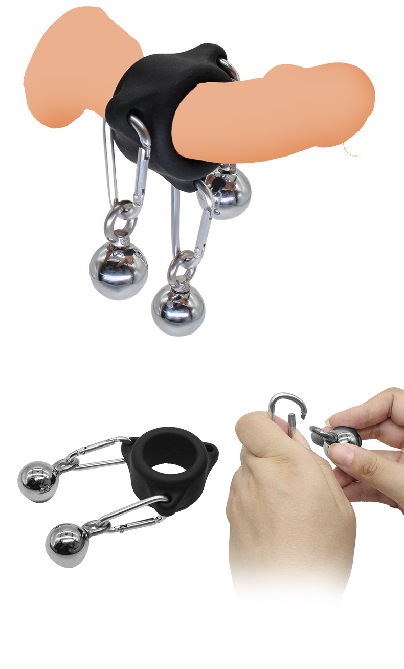 1pc 3-Ball Erection Training Silicone Penis Ring Metal Ball Penis Extender  Penis Enlargement Cock Hanger Stretcher Sex Toys For Men