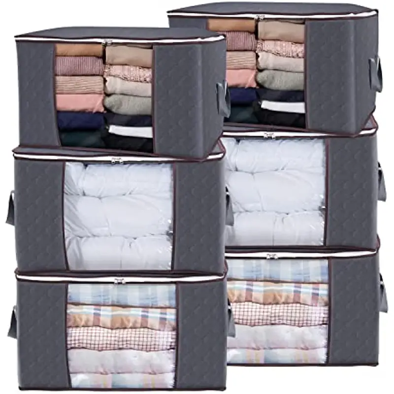 90l large storage bags 3 pack closet organizers and storage clothes foldable storage bins with reinforced handles storage containers for clothing blanket comforters toys bedding grey details 1