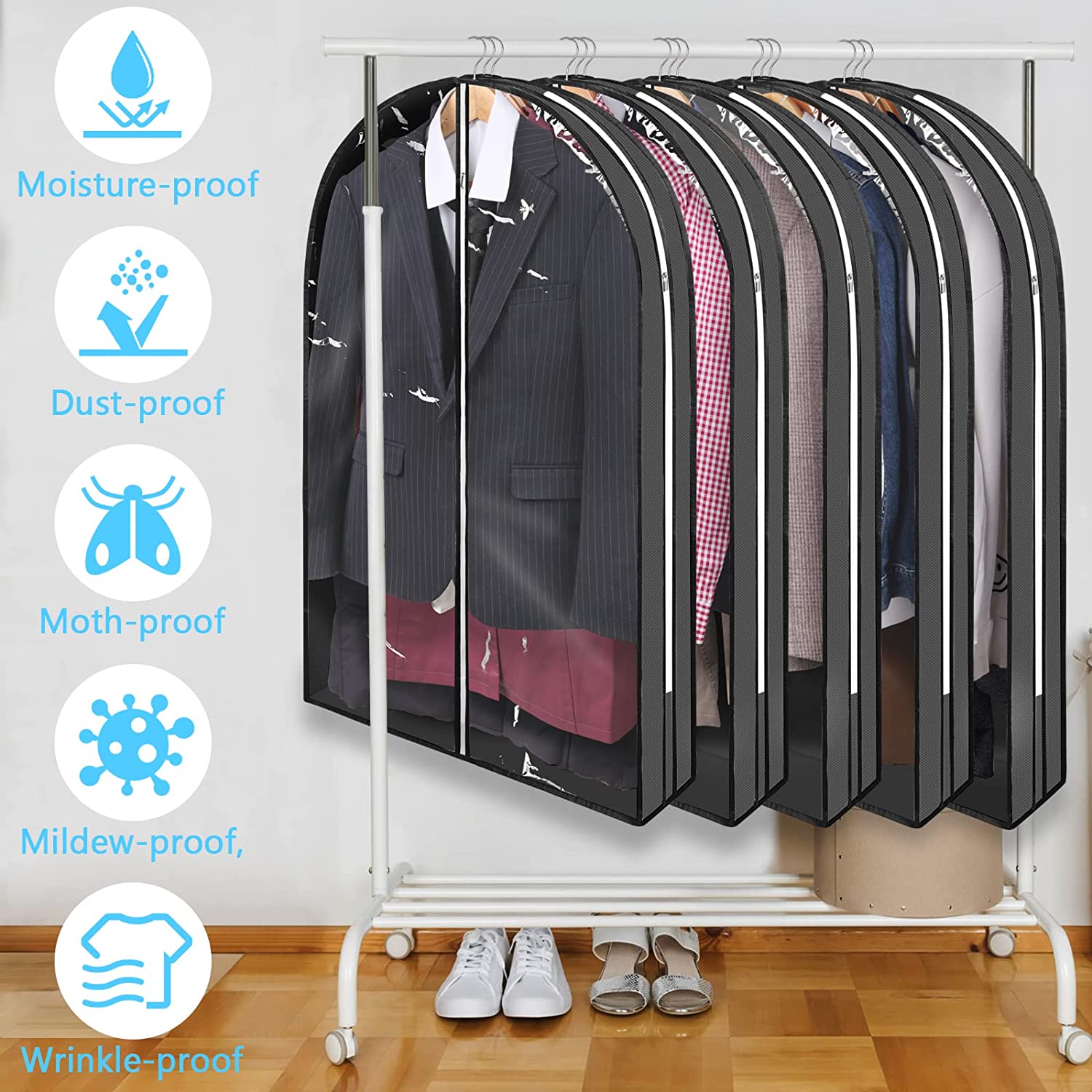 Garment Bags for Hanging Clothes Storage,Clear Moisture Proof Moth