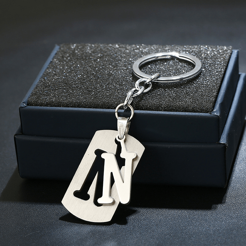 A T Letter Double Layer Keychain Stainless Steel Key Chain Car Key Ring