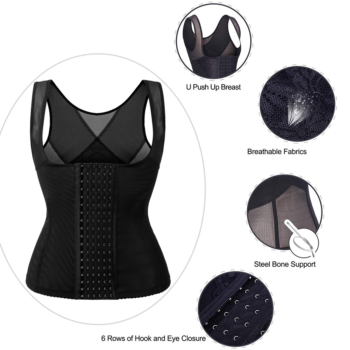 Body Shaper Slimming Women Corset Waist Trainer Cincher Underwear Tummy  Control Belt Female Underbust Shapewear Plus Size Ladies (Black)