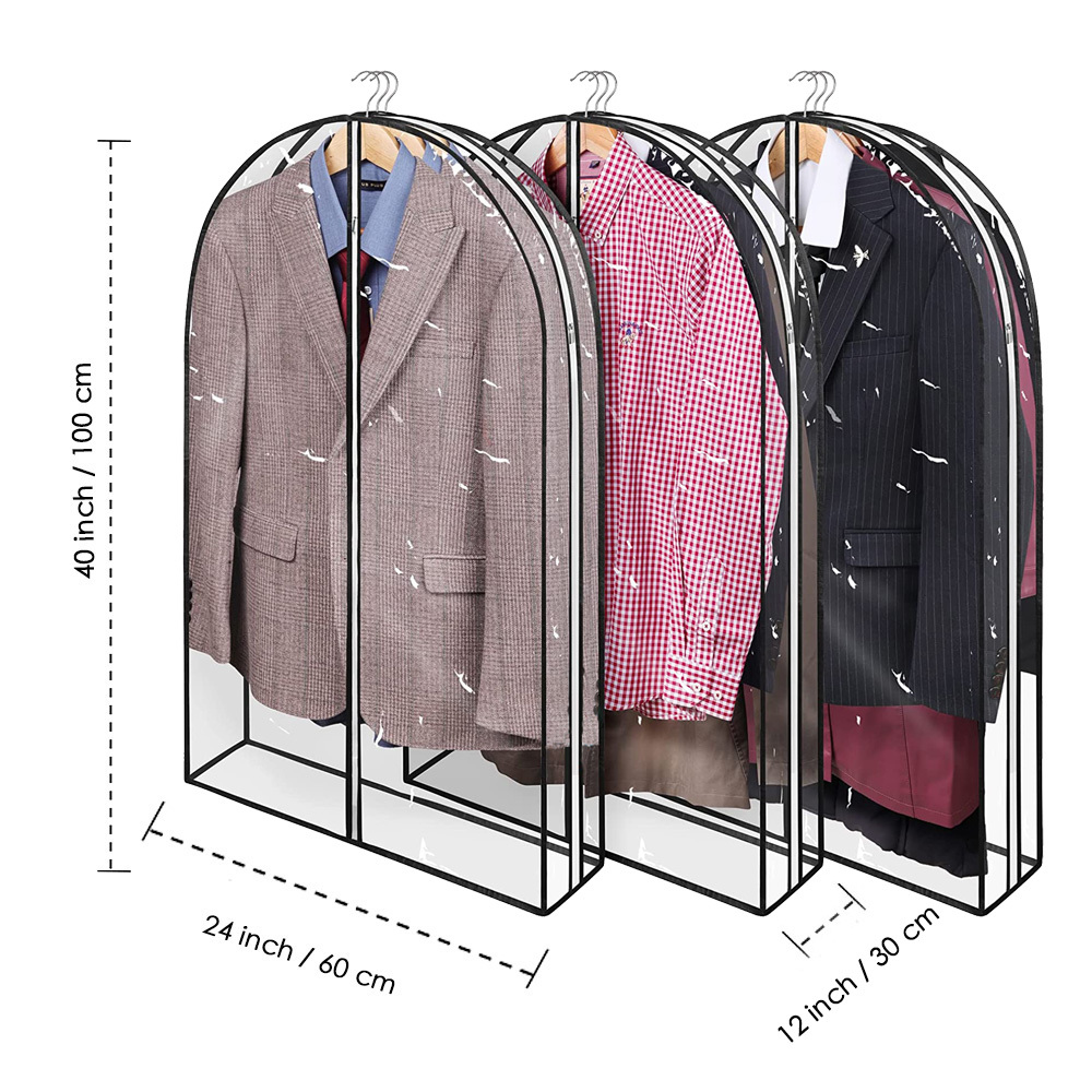 Garment Bags, Clear Moth Proof Suits Cover for Hanging Clothes Closet Storage Travel, Plastic Protector for Coat, Jacket, Sweater, Shirts, 23.6 inch x