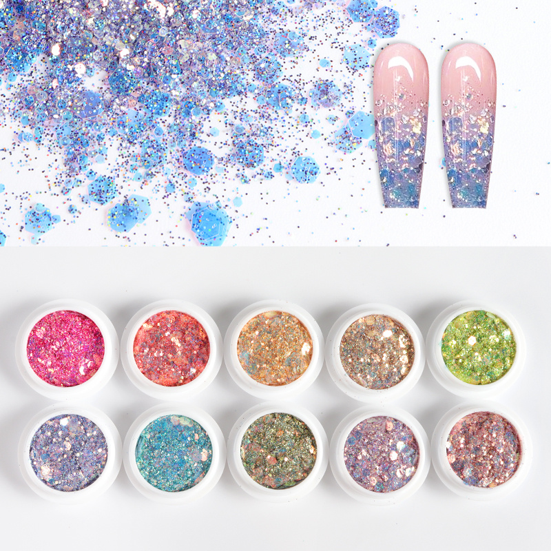 Holographic Nail Glitter Powder Mixed Size Hexagon Chunky - Temu