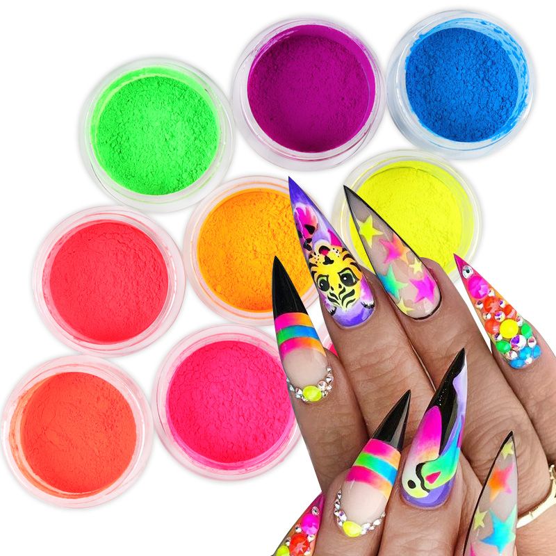 9 Colors Neon Pigment Powder Fluorescence Nails Glitter Dust Diy Gel Manicure  Nail Art Decorations | Check Out Today's Deals Now | Temu