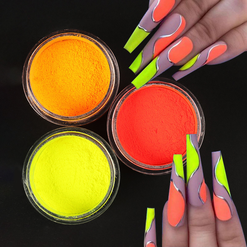 12pc /Set Neon Acrylic Nail Art Fluorescent Luminous Glitter Tip Powder  Sand Glow In Dark 3D Salon Nails DIY Decorations