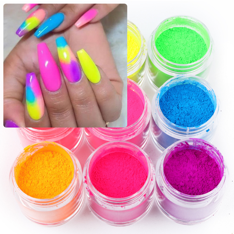 13 Boxes Neon Pigment Powder Set Fluorescent Nail Glitter Eye Powder  Manicure Decoration Nail Art Dust Pigment Paillettes