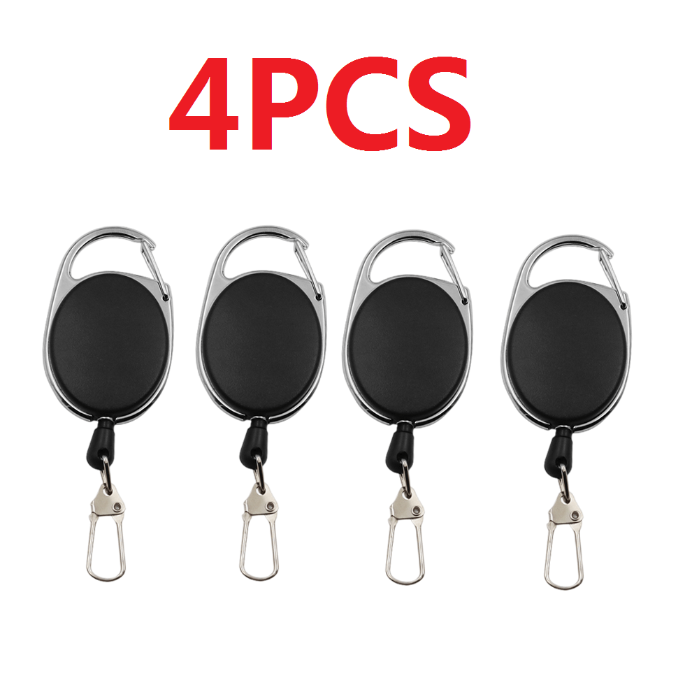 Retractable Badge Holder with Carabiner Reel Holder, Bulk ID Card Key Fob with Loop, Heavy Duty Black Key Chain Extender for Office Working