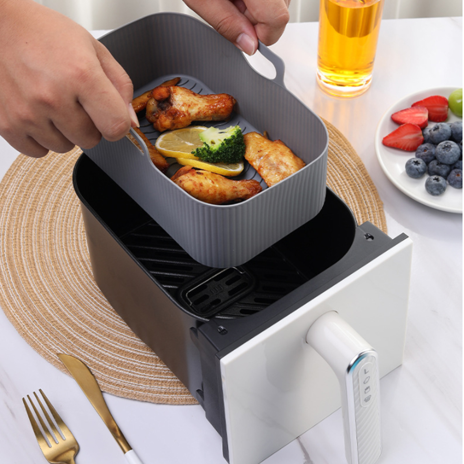 Air Fryer Silicone Pot Thick Reusable Silicone Square Air Fryer Liners  Replacement of Parchment Liner Paper Air Fryer Basket - AliExpress