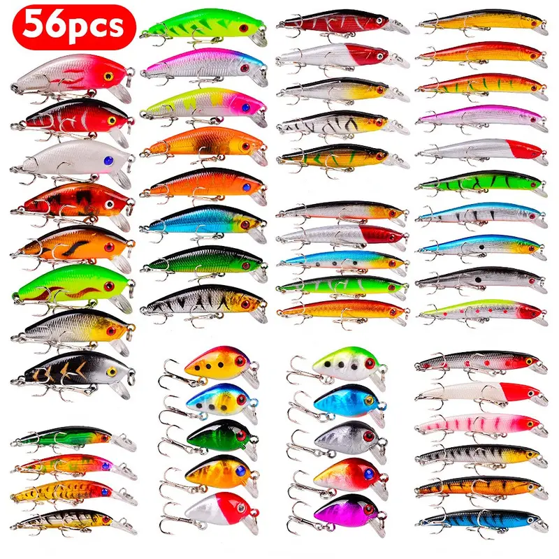 56pcs/lot Versatile Fishing Lure Set With Hooks, Crankbaits, And Spinners -  Perfect For Catching Carp And Other Fish