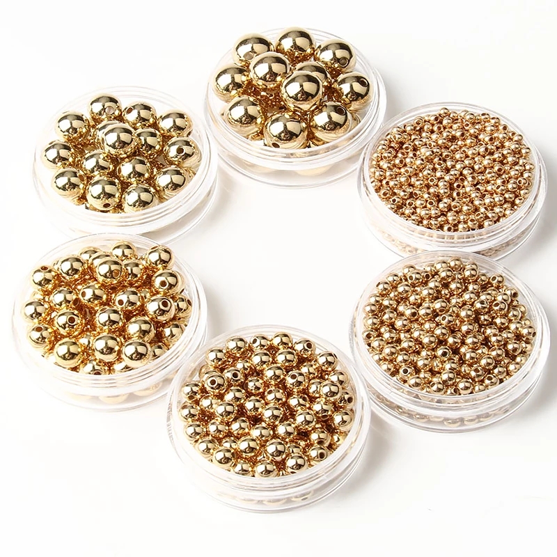 

3 4 6 8 10 12mm 30-500pcs Color Plated Ccb Round Seed Spacer Loose Beads For Jewelry Making Diy