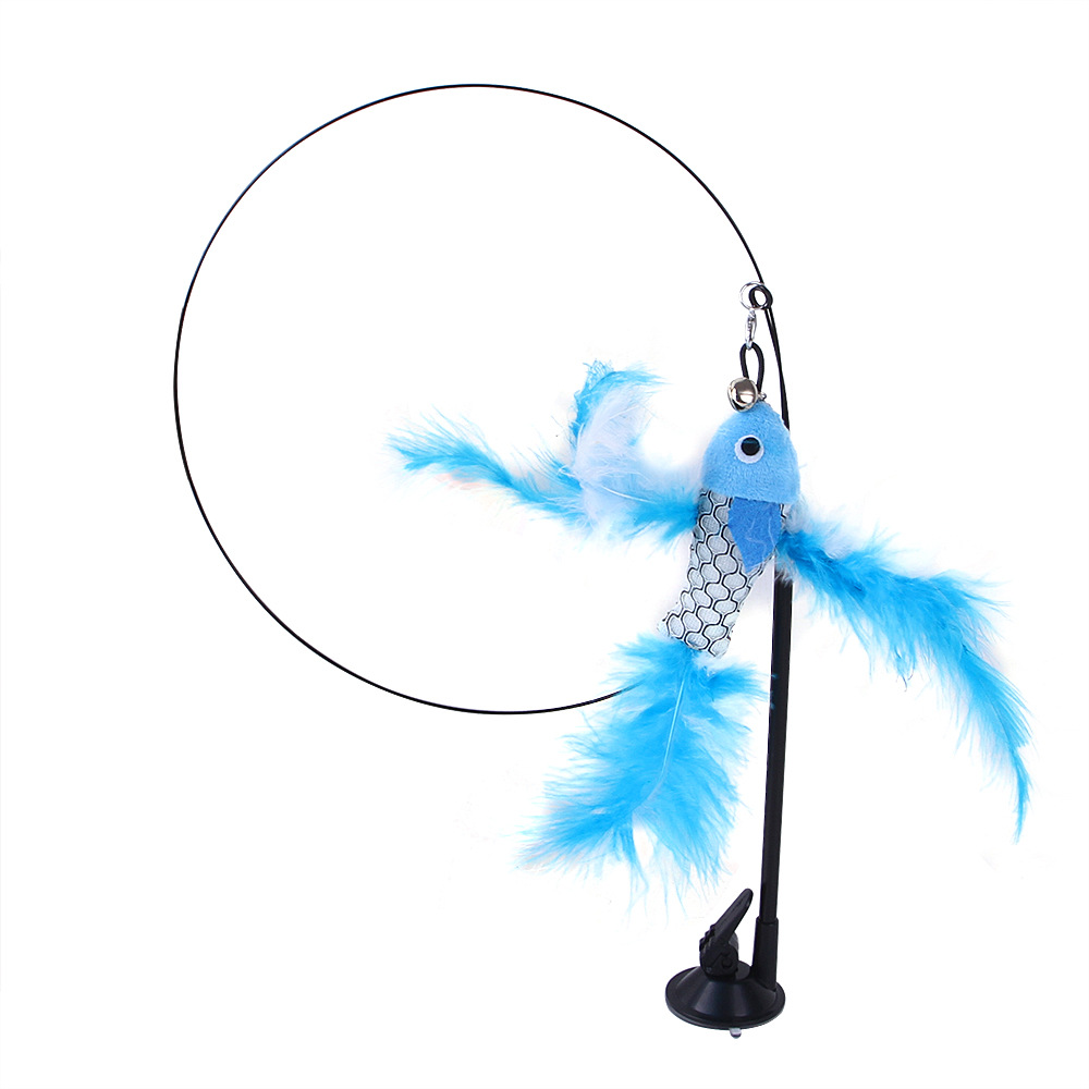 Benemall Cat Feather Toys Interactive Cat Toy with Super Suction Cup Detachable 6 Pcs Feather Replacements with Bell 2 Wand Cat Spring Feather Toys for