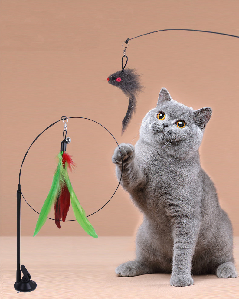 Feelers Cat Toy Suction Cup - 3 Pack Bird Cat Toys, Cat Teaser Wand InteractiveToys, Gray