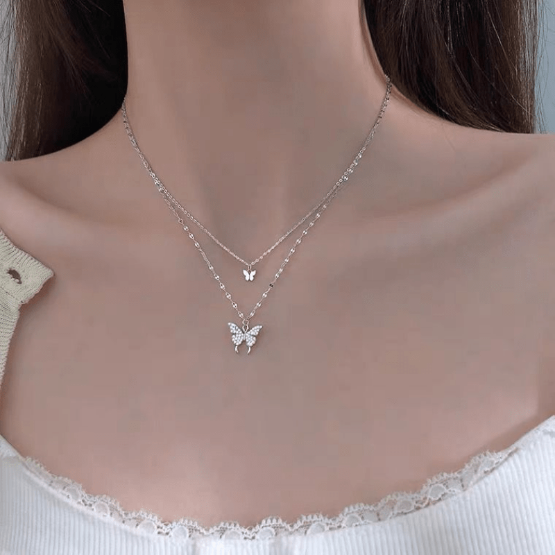 JINCHANG Butterfly Necklace Fashion Layered Necklaces For Women Trendy Teen  Girl Gifts Trendy Stuff Necklace Chains Rose Gold Necklace Jewelry For