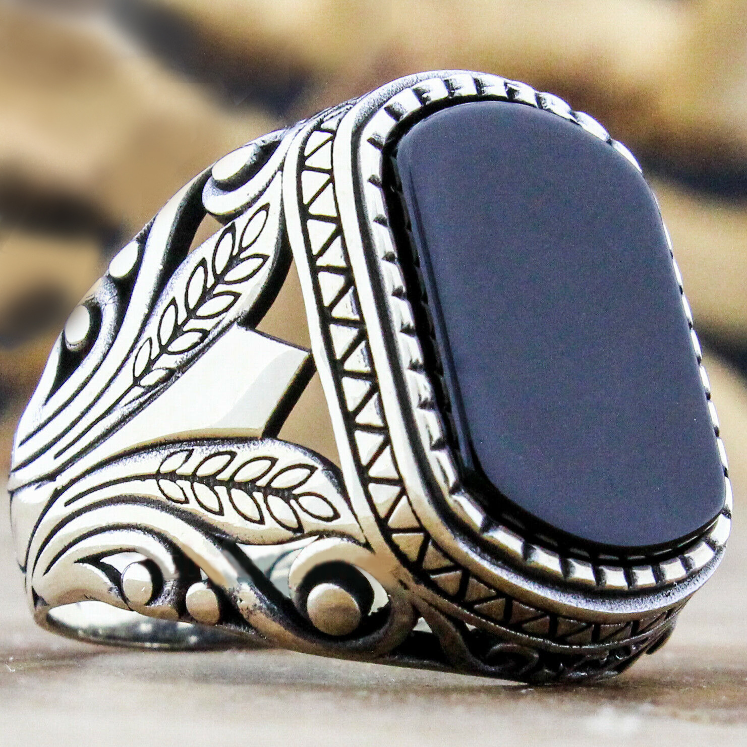 Punk Retro Stone Inlaid Pattern Ring For Men