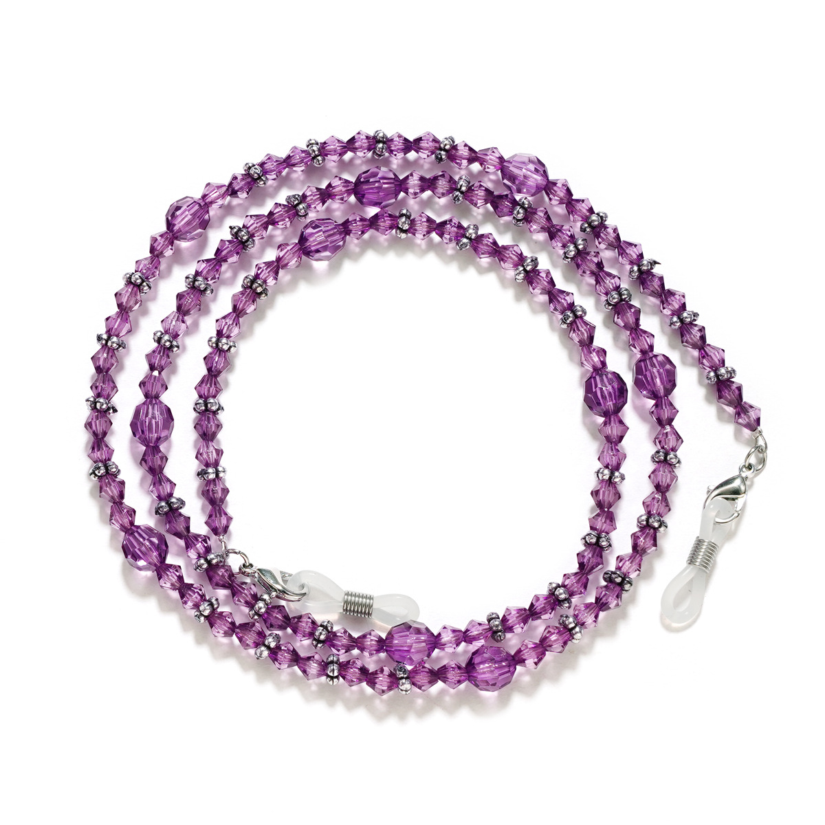 Image of Purple Beaded Eyeglass Chain, Metal Eyewear Cord, Fashionable Neck Strap, Anti-drop And Anti-loss