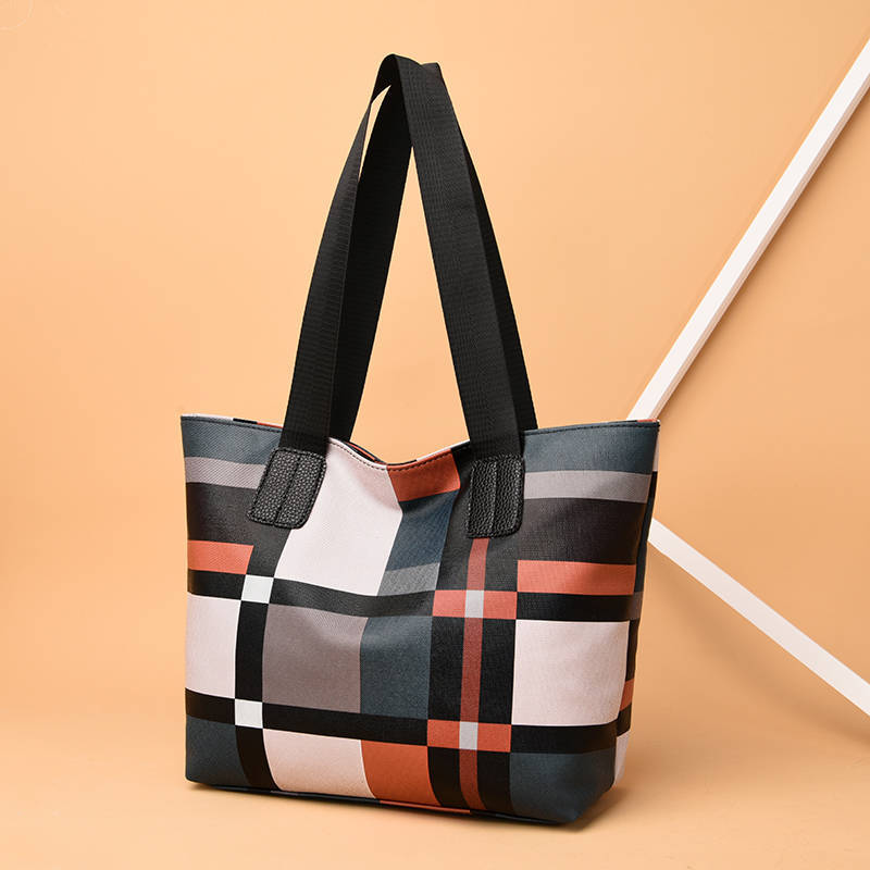 Shoulder Straps Plaid Tote Bag