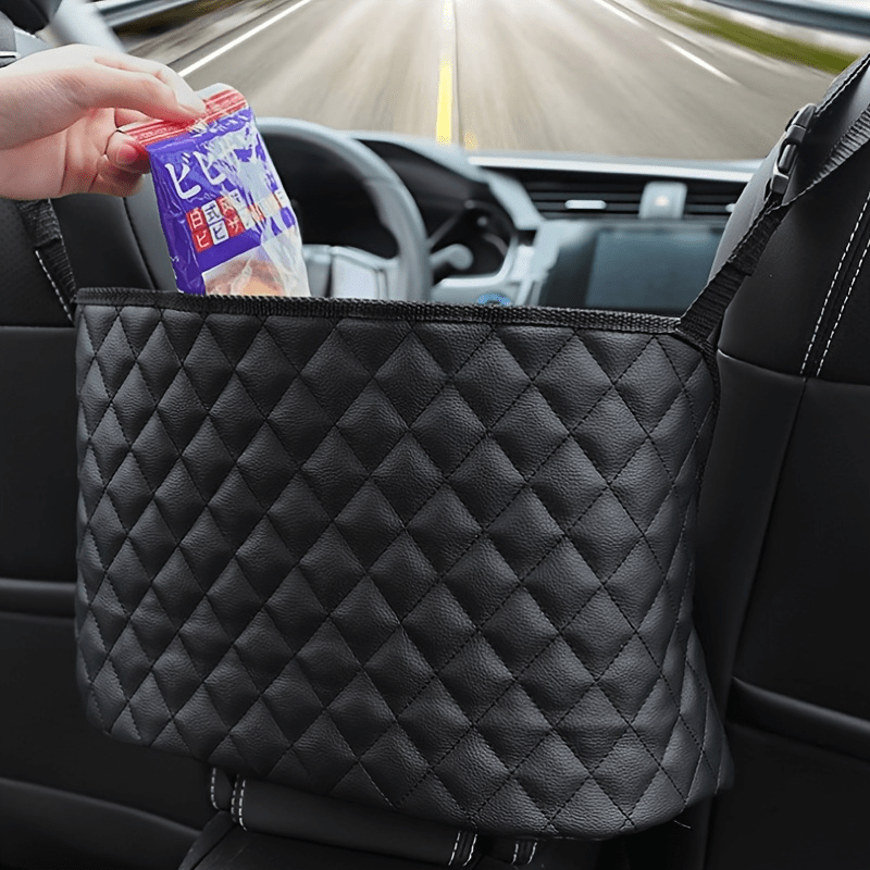 

Leather Hanging Car Storage Bag: Maximize Your Car's Storage Space With A Net Pocket Between Seats!