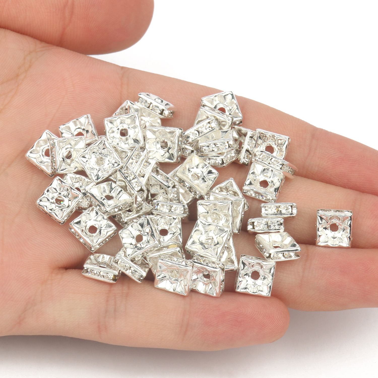 Square Crystal Rhinestone Spacer Beads Jewelry Making Diy - Temu