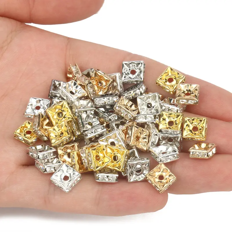 Square Crystal Rhinestone Spacer Beads Jewelry Making Diy - Temu