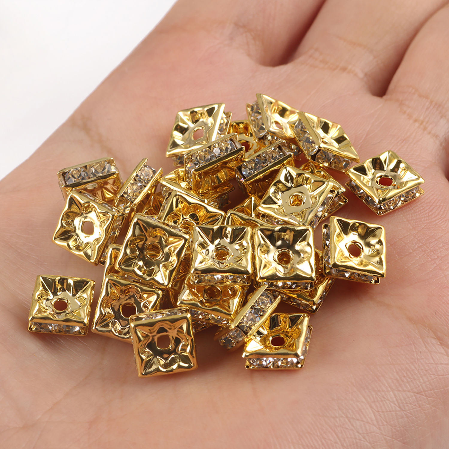 Square Crystal Rhinestone Spacer Beads Jewelry Making Diy - Temu