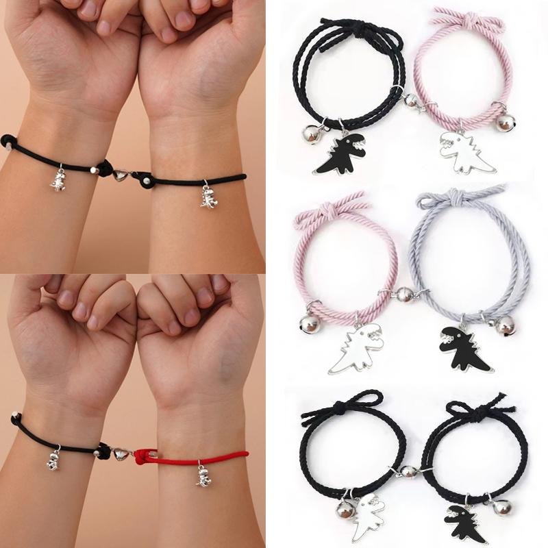 2pcs Stainless Steel Magnet Pendant Link Chain Charm Bracelets Couple  Jewelry Gi