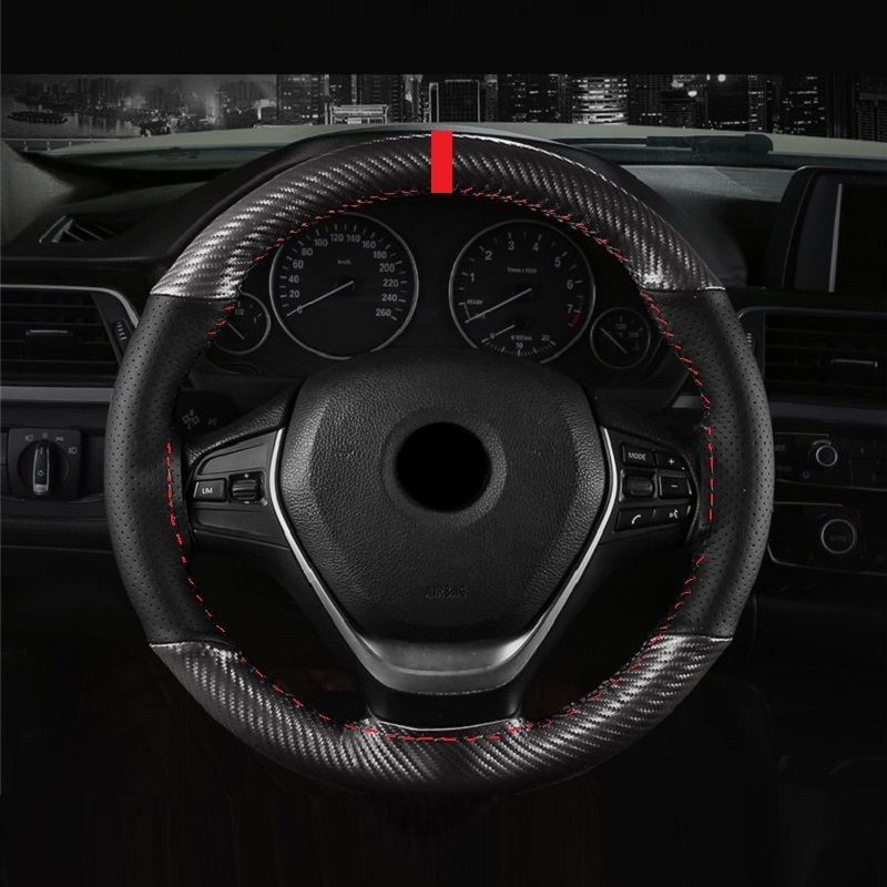 14.96inch Microfiber PU Leather+Carbon Fiber Red/Yellow/Blue Mark Universal  Car Steering-wheel Cover Anti-Slip Car Accessories