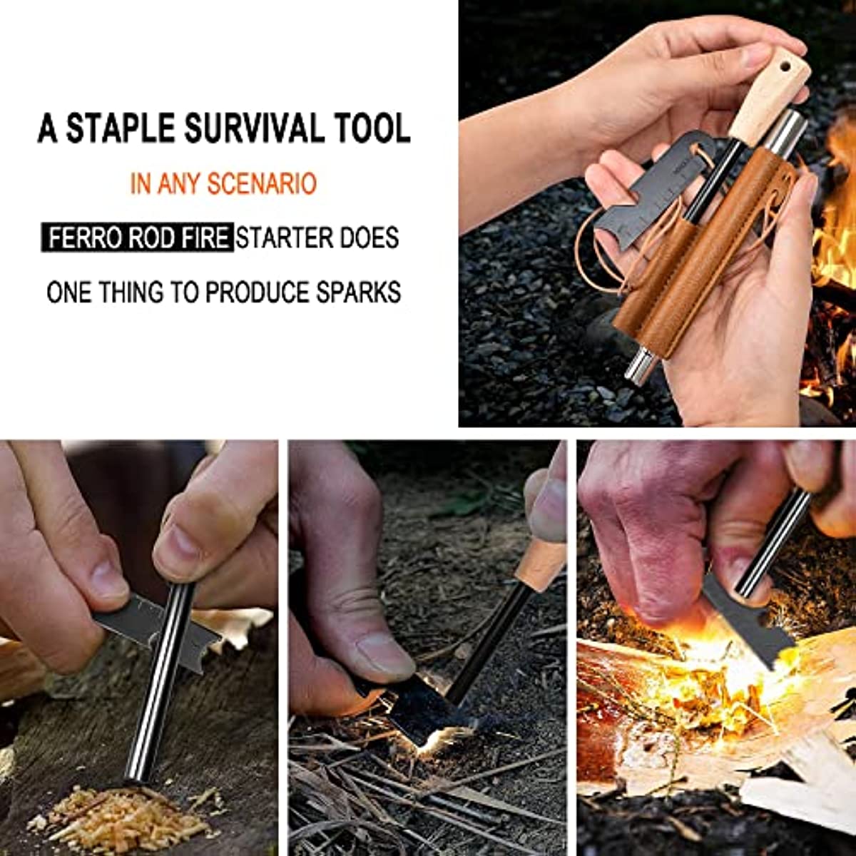 Ultimate Fire Starter Survival Tool Kit With Wood Handle Flint And Steel  Fire Bellowing Wax Infused Tinder Rope And Multi Tool Striker For Emergency  Survival And Outdoor Adventures