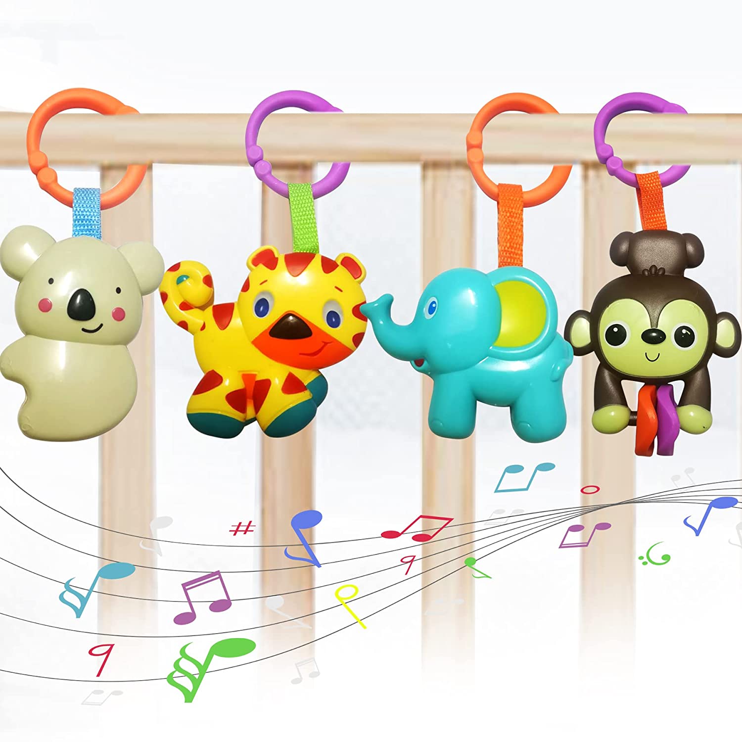 4pcs Baby Toys Cartoon Animal Hanging Rattles - Best Birthday Gift For 0-18 Months Newborn
