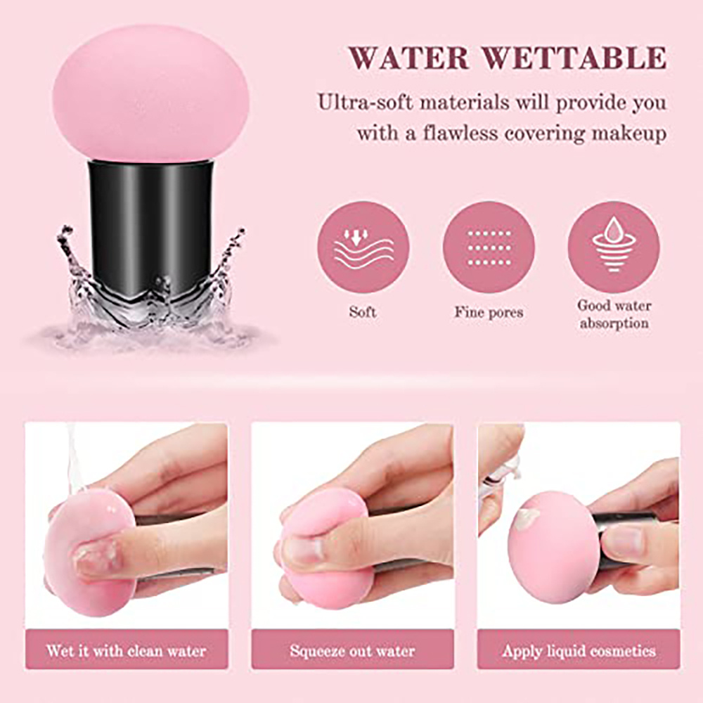 Mushroom Head Shape Puff Sponge w/ Handle for Liquid Creams Powder