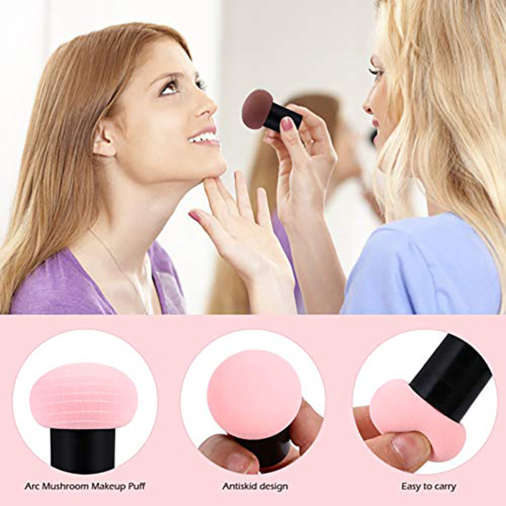 Mushroom Head Shape Puff Sponge w/ Handle for Liquid Creams Powder