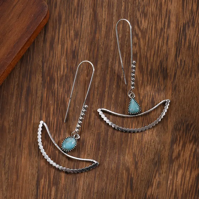 Hollow Moon Drop Earrings Inlaid Synthetic Gems Vintage Hook Earrings Elegant Jewelry Accessories