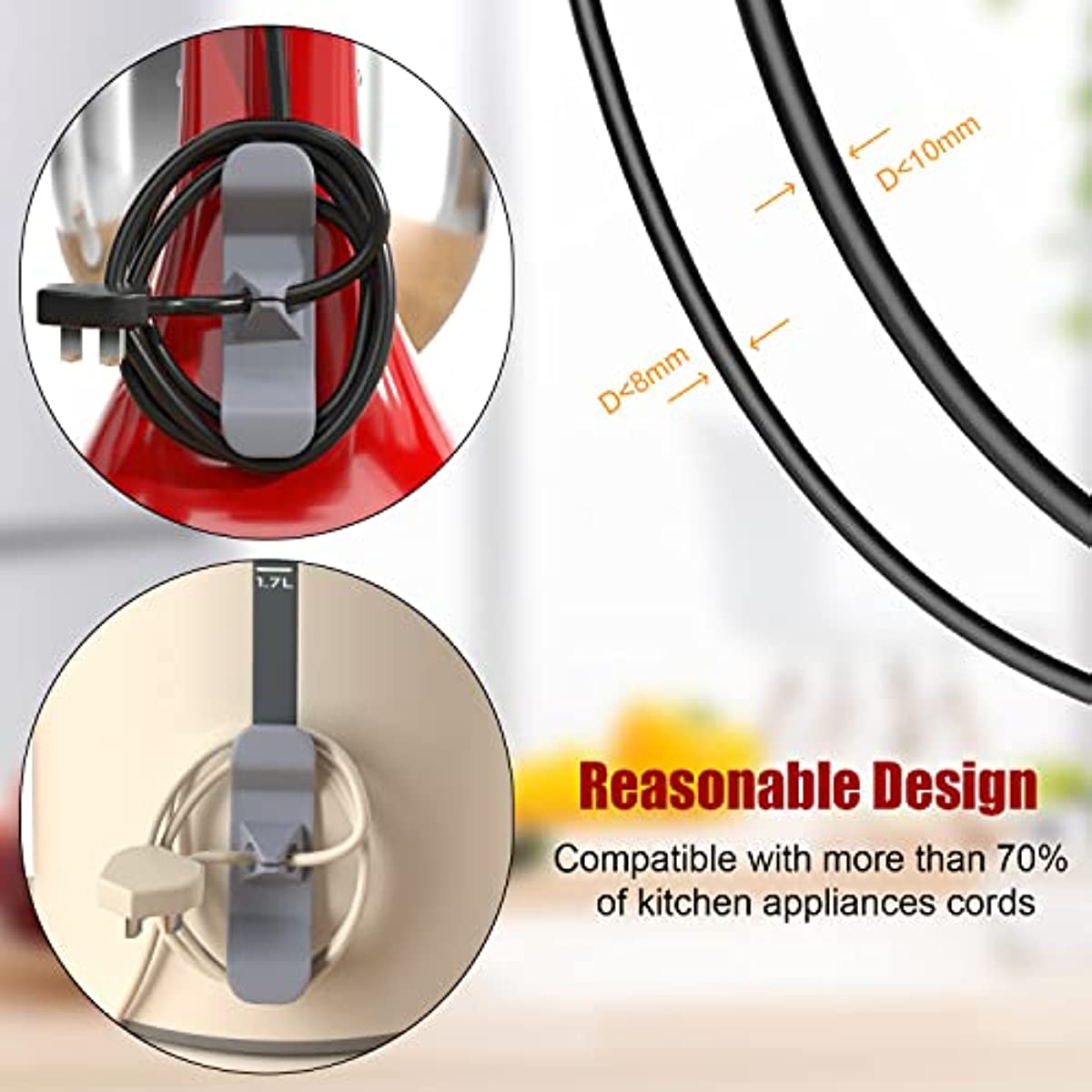 4 Pack Cord Organizer for Appliances, Cord Holder Cord Wrap Cable Organizer  Stick On Flat or Round Surface for Small Kitchen Appliances, Blenders