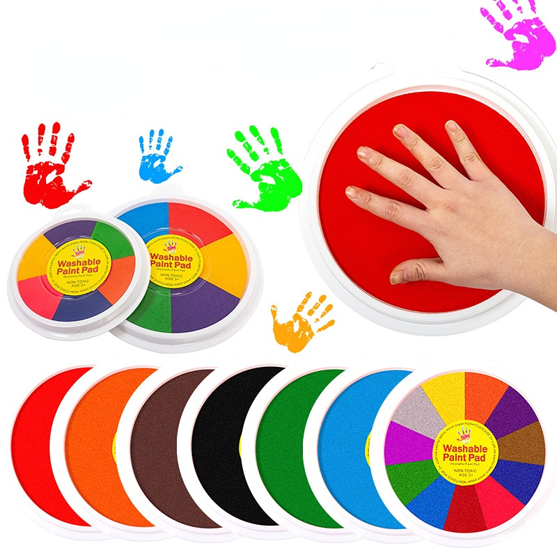 9pcs Large Hand Ink Pad Stamp Pad Washable Finger Palm Ink Stamps for  Children Kids (Dark Blue and Black for Random) 
