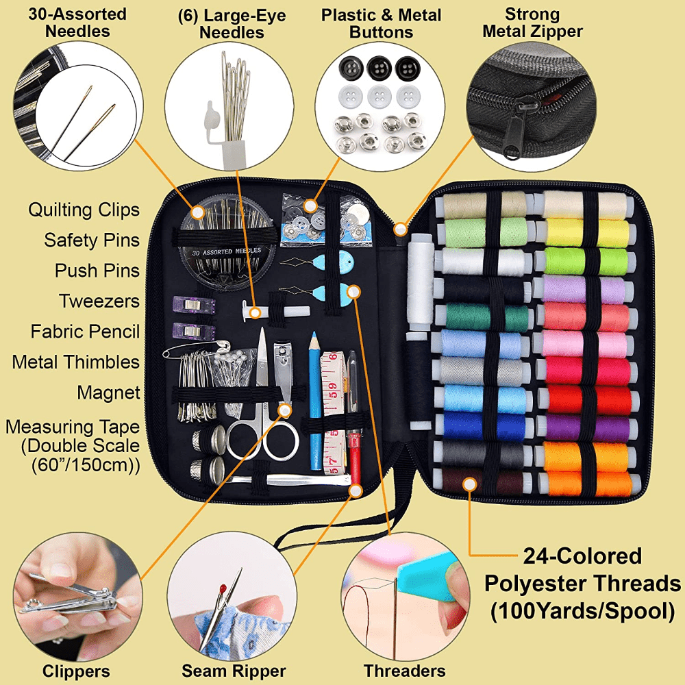 Sew Simply Sewing Kit, Over 110 Quality Sewing Supplies, 48 Spools of Thread, XL Sewing Kit for DIY, Beginners, Emergency, Kids, Students, Dorm, Travel and Home