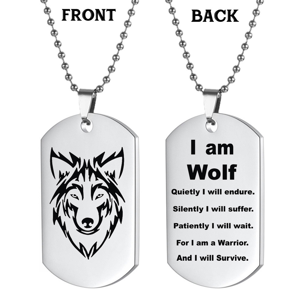 1pc Mens Punk Double Sided Engraving Letter Wolf Head Dog Tag Pendant  Necklace Jewelry Gift, Save Money On Temu