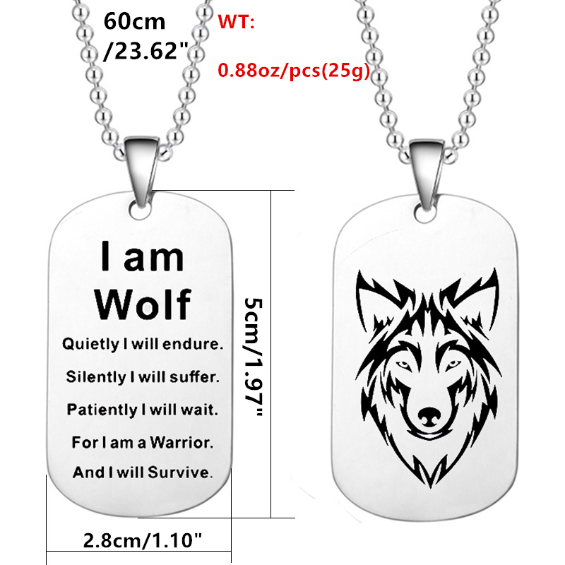 1pc Mens Punk Double Sided Engraving Letter Wolf Head Dog Tag Pendant  Necklace Jewelry Gift, Save Money On Temu