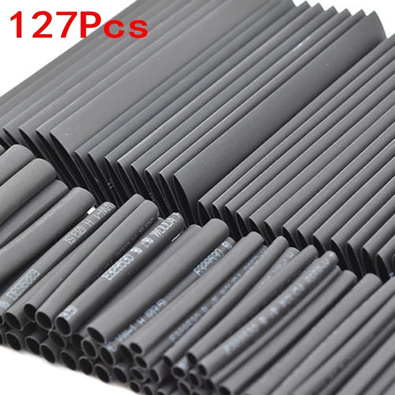 127pcs Black Weatherproof Heat Shrink Sleeving Tubing Tube Assortment Kit Electrical Connection Electrical Wire Wrap Cable Set